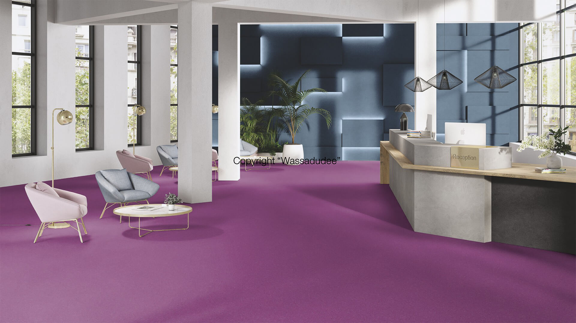 WS-00460220 Violet 002 พื้นยางแบบม้วน แผนกต้อนรับ